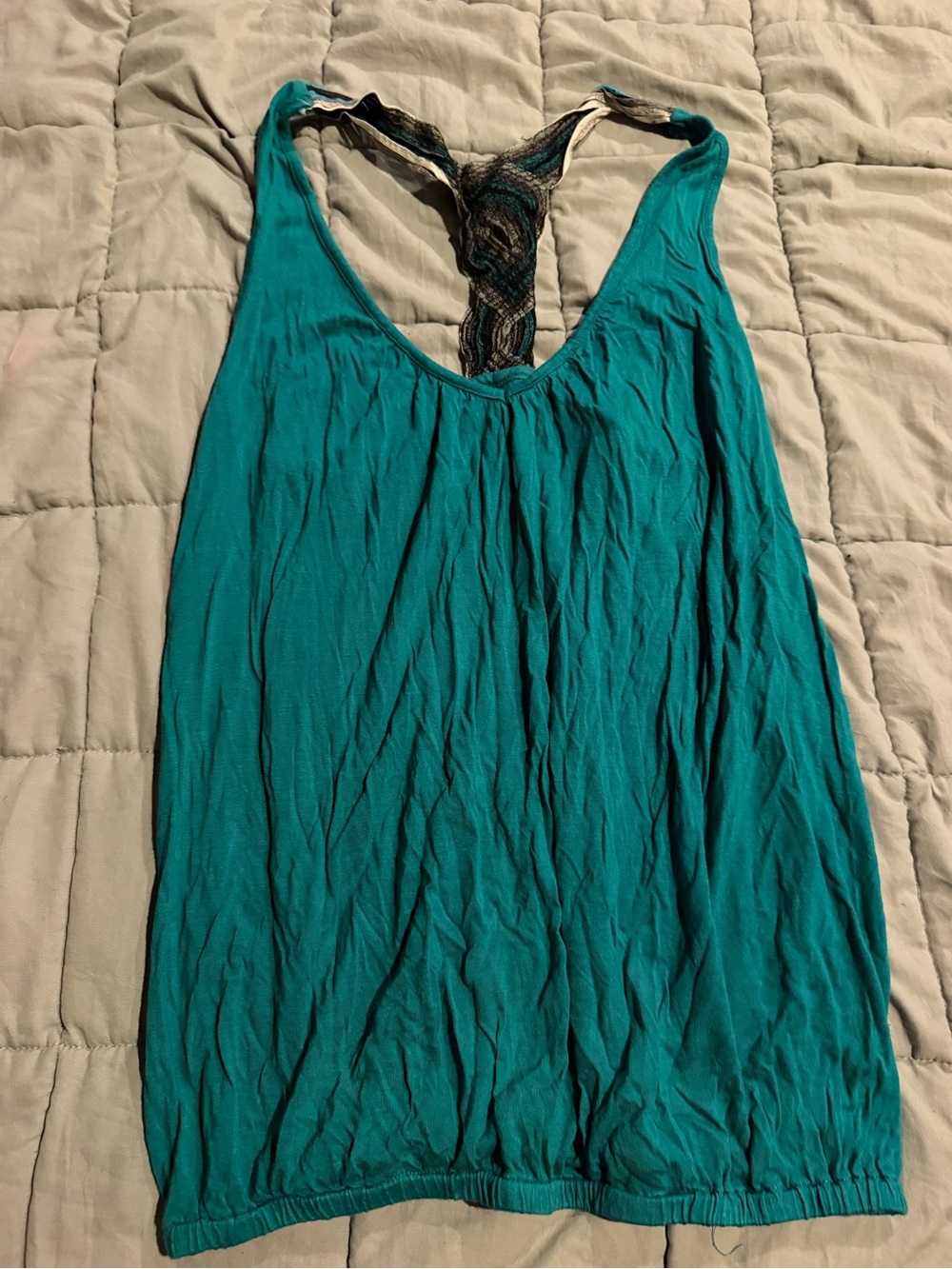 Teal Racerback Lace-Trim Tank Top